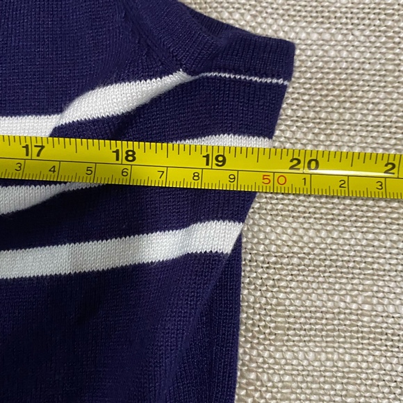 Pointelle Navy/White Double Ruffle Shoulder Coastal Nautical Casual Knit Top-XL - Picture 14 of 15